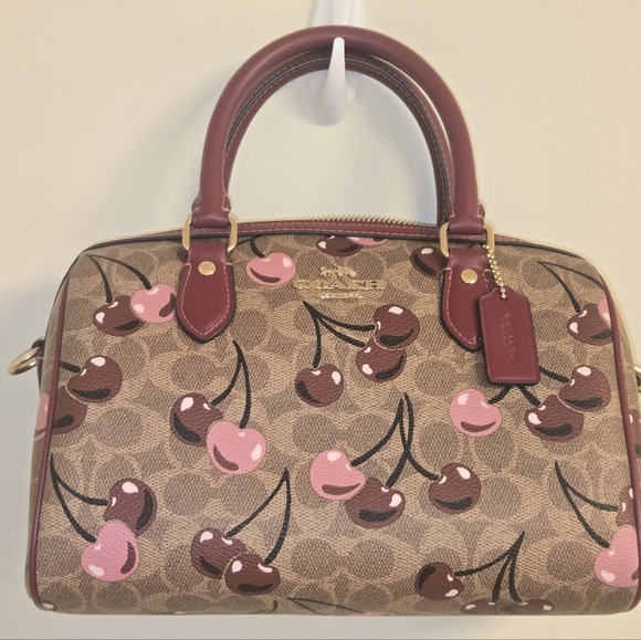 Coach Cherry Pattern Satchel - Brown and Pink - Picture 12 of 16